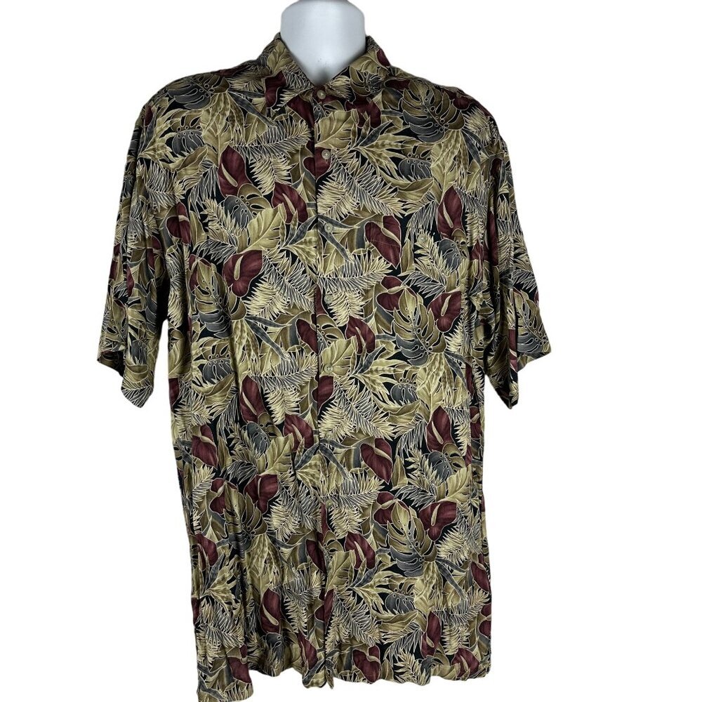Croft & Barrow Mens Hawaiian Shirt LT Tropical Leaf 100% Rayon Short Sleeves